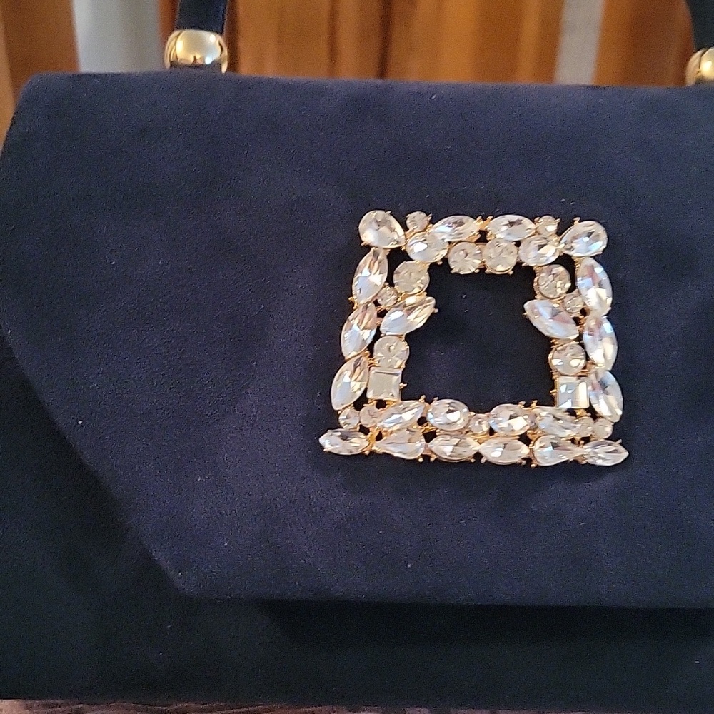 Navy Blue Velvet Rhinestone Evening Bag - Picture 2 of 7